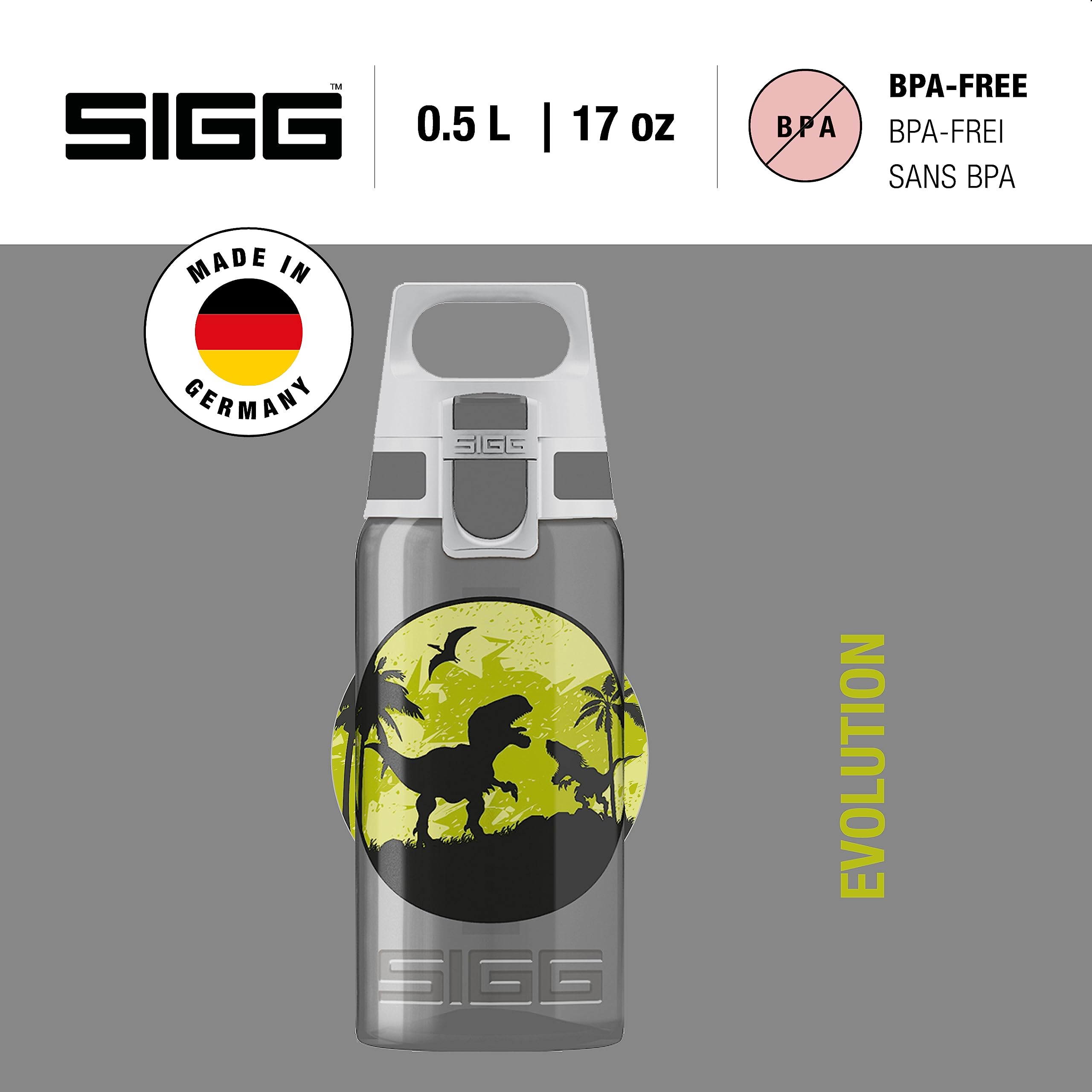 Sigg - Kids Water Bottle - Viva One Dino - Leak-Proof Lid - Dishwasher - Bpa Free - Sport And Bike - One Hand Children'S Drink B